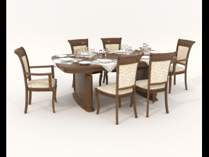 Restaurant Dining Table and Chairs 3D Model