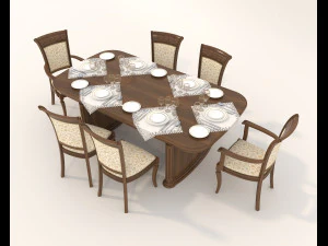 Restaurant Dining Table and Chairs 3D Model