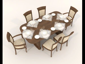 Restaurant Dining Table and Chairs 3D Model