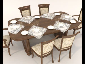 Restaurant Dining Table and Chairs 3D Model