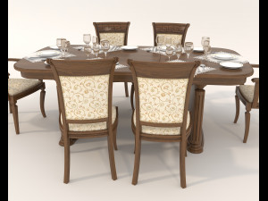Restaurant Dining Table and Chairs Modelo 3D