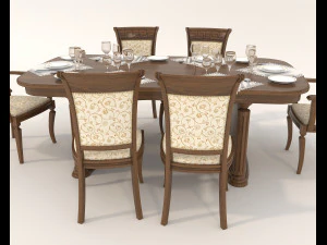 Restaurant Dining Table and Chairs 3D Model