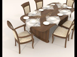 Restaurant Dining Table and Chairs 3D Model