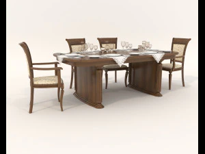 Restaurant Dining Table and Chairs 3D Model