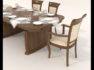 Restaurant Dining Table and Chairs 3D Model