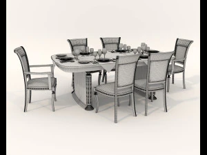 Restaurant Dining Table and Chairs 3D Model