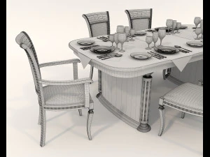 Restaurant Dining Table and Chairs 3D Model