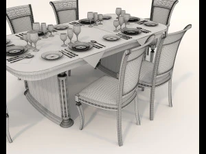 Restaurant Dining Table and Chairs 3D Model