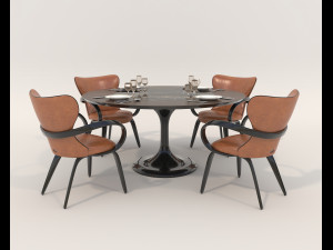 Contemporary Style Table and Chairs 13 3D Model