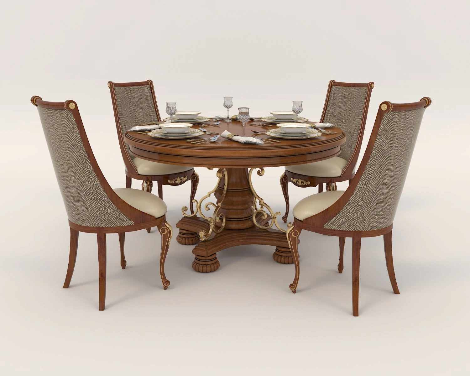Restaurant Dining Table and Chairs 2 3D Model .c4d .max .obj .3ds .fbx .stl .blend