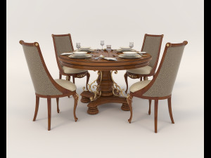 Restaurant Dining Table and Chairs 2 3D Model