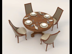 Restaurant Dining Table and Chairs 2 3D Model