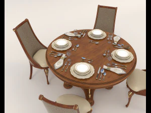 Restaurant Dining Table and Chairs 2 3D Model