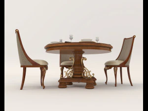 Restaurant Dining Table and Chairs 2 3D Model