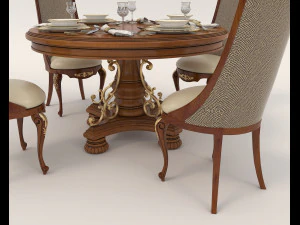 Restaurant Dining Table and Chairs 2 3D Model