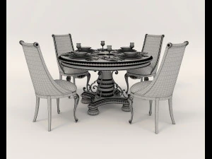 Restaurant Dining Table and Chairs 2 3D Model