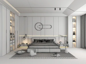 Modern Bedroom Interior Scene 19 3D Model