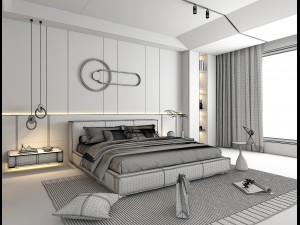 Modern Bedroom Interior Scene 19 3D Model