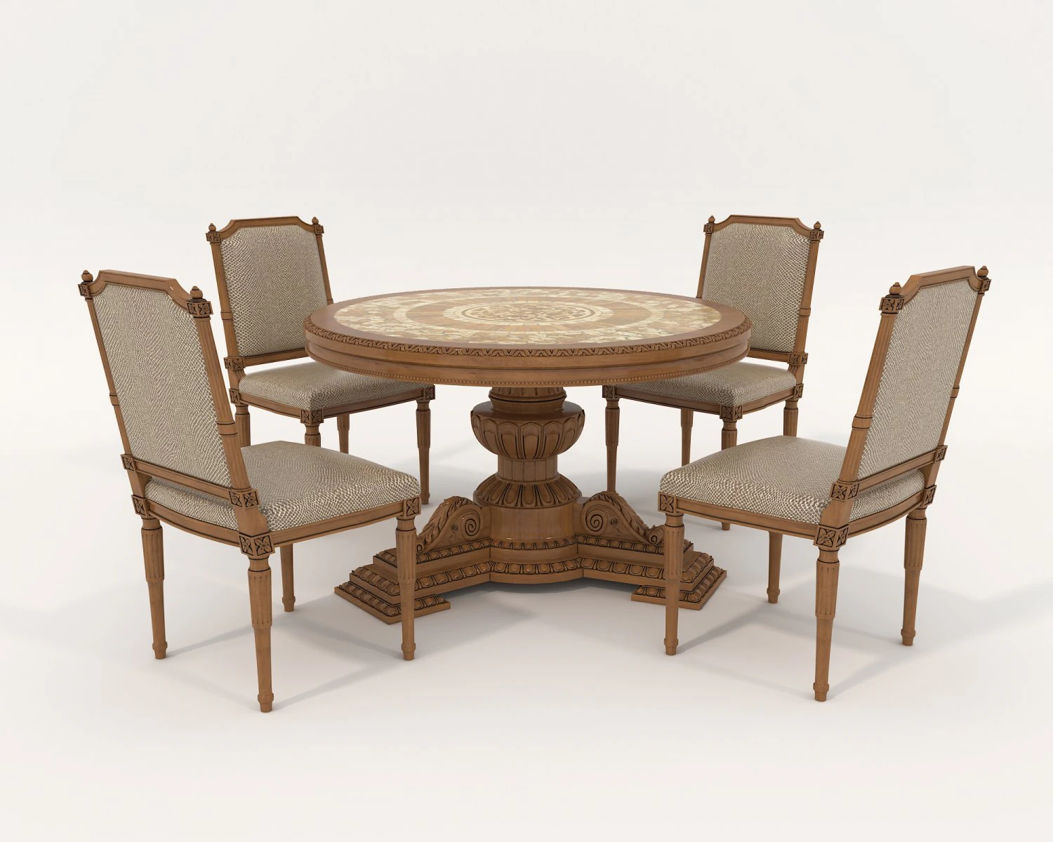 Classic Dining Table and Chairs 19 3D Model .c4d .max .obj .3ds .fbx .stl .blend
