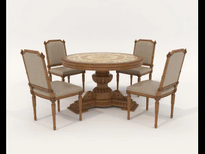 Classic Dining Table and Chairs 19 3D Model