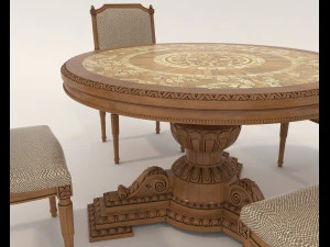 Classic Dining Table and Chairs 19 3D Model