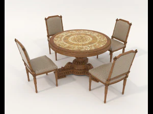 Classic Dining Table and Chairs 19 3D Model