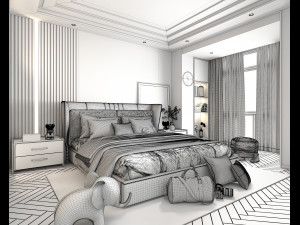 Modern Bedroom Interior Scene 20 3D Model