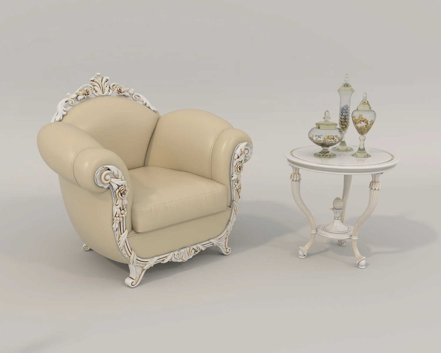 European Style Coffee Table and Armchairs 2 3D Model .c4d .max .obj .3ds .fbx .stl .blend 