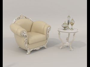 European Style Coffee Table and Armchairs 2 3D Model