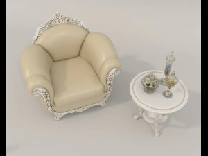 European Style Coffee Table and Armchairs 2 3D Model