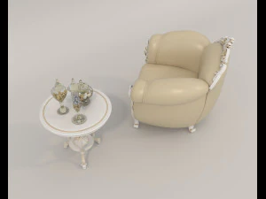 European Style Coffee Table and Armchairs 2 3D Model