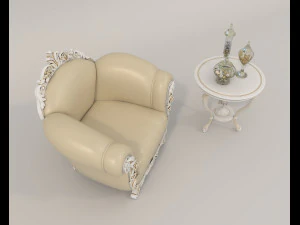 European Style Coffee Table and Armchairs 2 3D Model