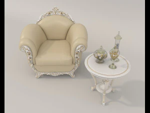 European Style Coffee Table and Armchairs 2 3D Model