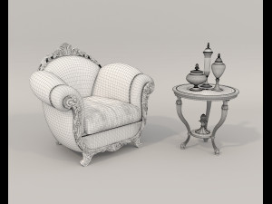 European Style Coffee Table and Armchairs 2 3D 모델