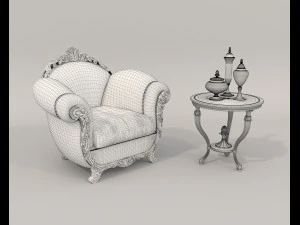 European Style Coffee Table and Armchairs 2 3D Model