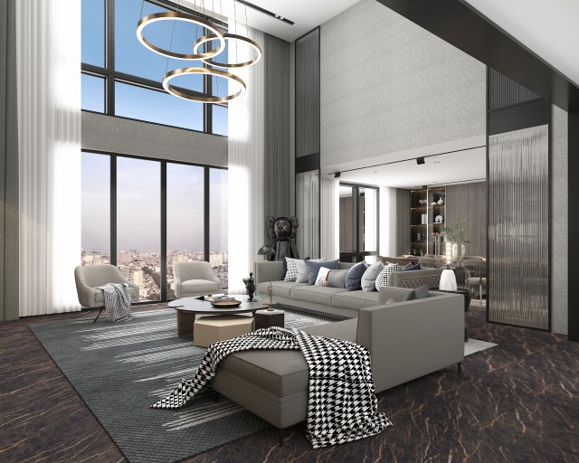 Living Room and Dining Room Scene 2 3D Model .c4d .max .obj .3ds .fbx .stl .blend