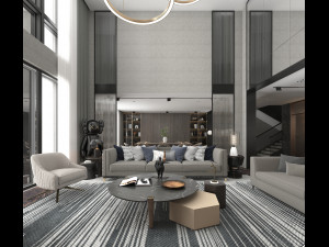Living Room and Dining Room Scene 2 3D Model