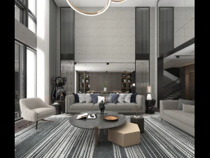 Living Room and Dining Room Scene 2 3D Model
