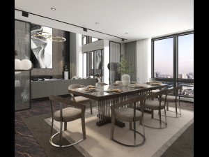 Living Room and Dining Room Scene 2 3D Model