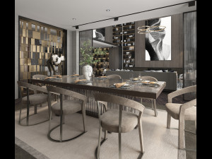 Living Room and Dining Room Scene 2 3D Model