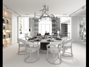 Living Room and Dining Room Scene 2 3D Model