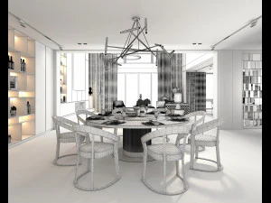 Living Room and Dining Room Scene 2 3D Model