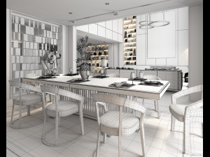 Living Room and Dining Room Scene 2 3D Model