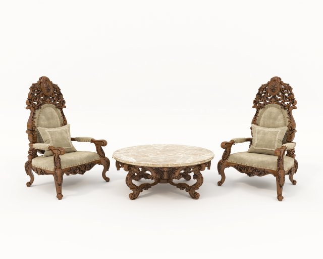 Classic Coffee Table and Armchairs 14 Model 3D .c4d .max .obj .3ds .fbx .stl .blend 