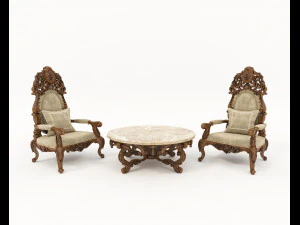 Tavolino e Poltrone Classici 14 Modello 3D