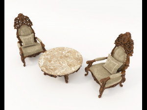 Classic Coffee Table and Armchairs 14 Model 3D