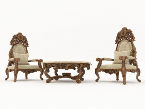 Classic Coffee Table and Armchairs 14 Model 3D