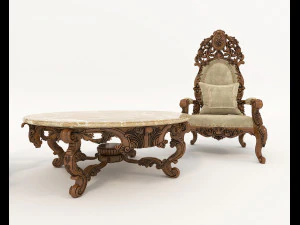 Classic Coffee Table and Armchairs 14 3D Model