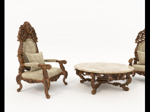 Classic Coffee Table and Armchairs 14 Model 3D
