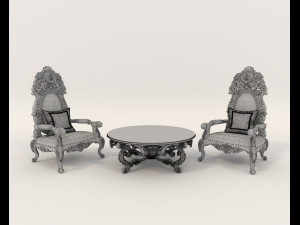 Classic Coffee Table and Armchairs 14 Model 3D